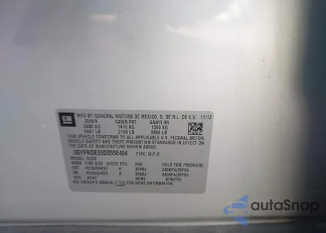 2013 Cadillac Srx Performance Collection from USA, damaged, VIN 3GYFNDE33DS556494